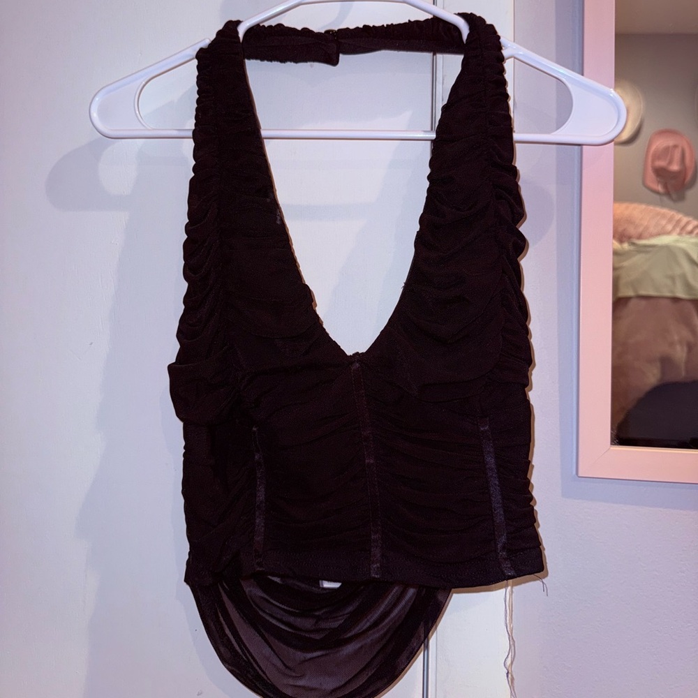 Buck Black Halter Mesh Top size L